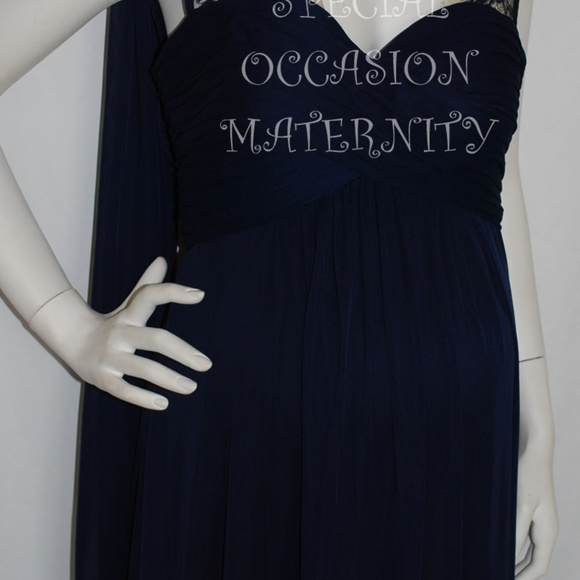 Long Navy Lace Cutout Chiffon Maternity Dress NWT - Picture 5 of 12